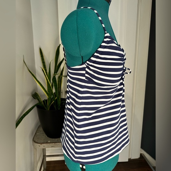 Lands End Women's V Neck Tankini Swimsuit Underwire Top Striped Size 10 navy - Picture 4 of 11